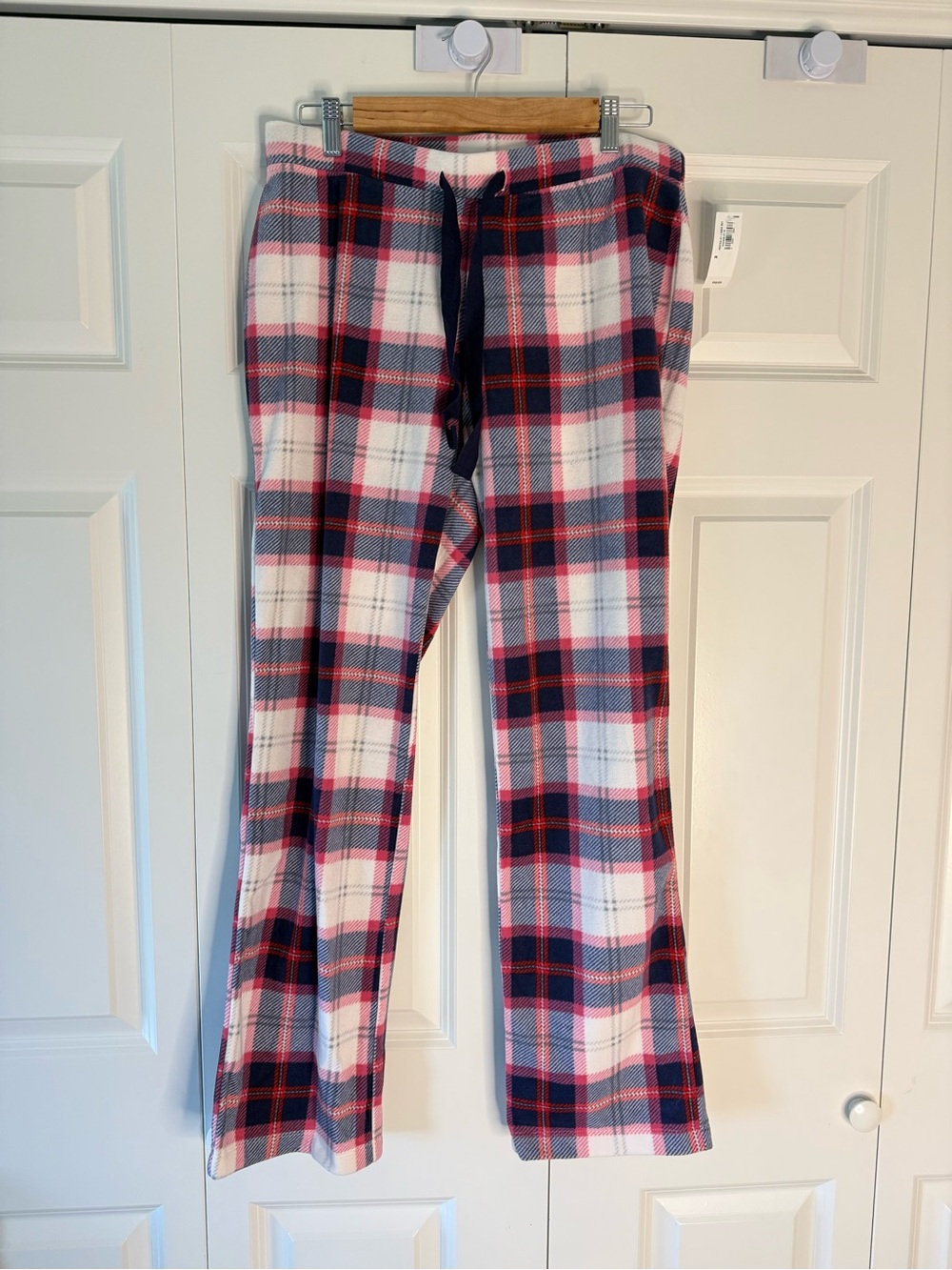 Old Navy Womens Medium pink/navy plaid micro performance fleece pajama pants NWT